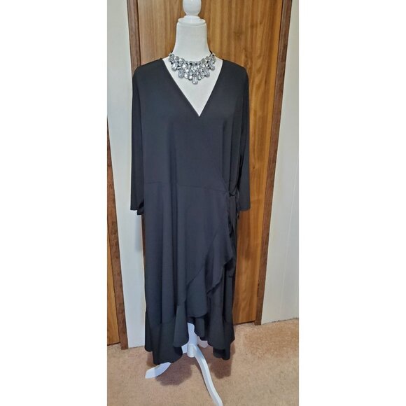 TERRA & SKY WRAP DRESS COLOR BLACK 3/4 SLEEVE  SIZE 3X - Picture 1 of 7
